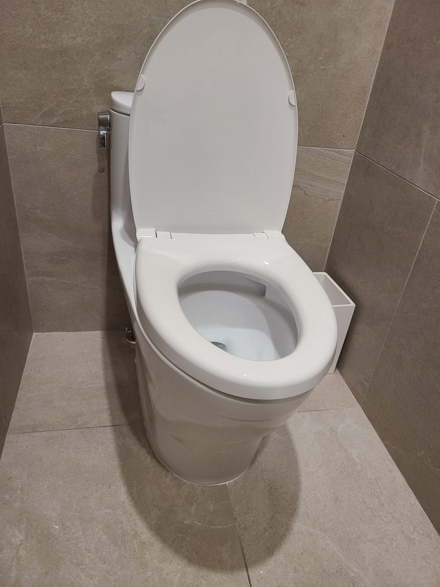 Newly installed one-piece toilet